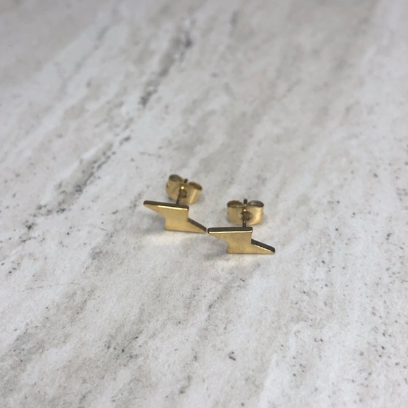 Stainless Steel Gold Lightning Bolt Earrings - Picture 14 of 15